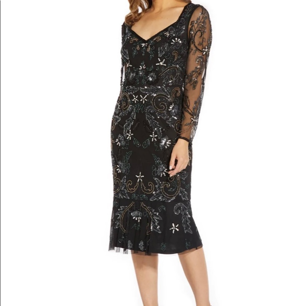 Adrianna Papell Beaded Cocktail Dress, size 2,black multi color,style AP1E209159